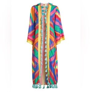 FARM RIO NWOT Bruna Stripes Cover up / Kimono with turquoise tassel detail